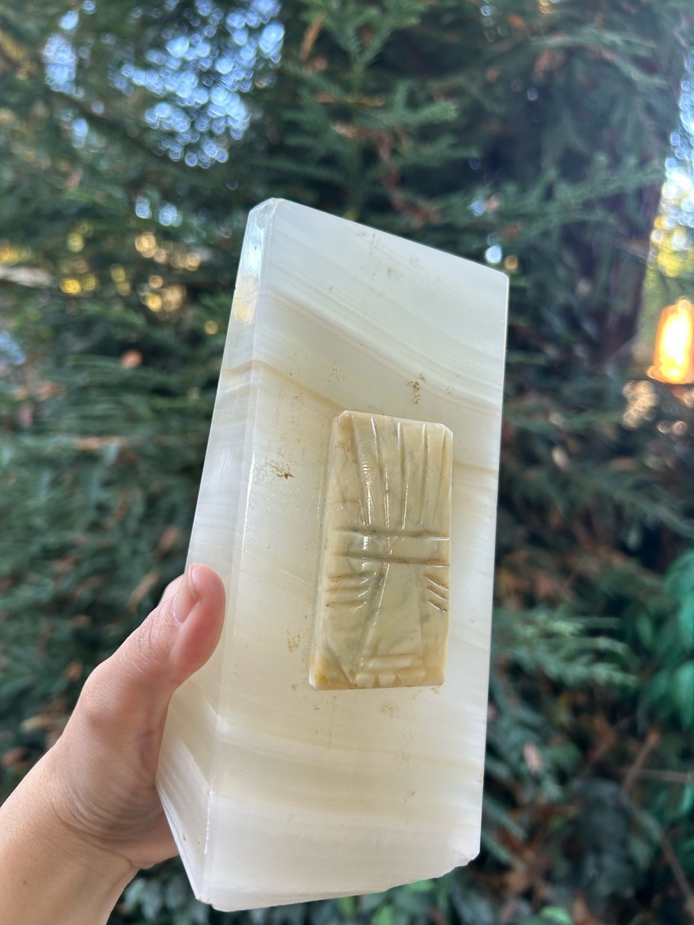 Vintage Mid-Century Marble Onyx Bookend with Carved Figure Decor Art